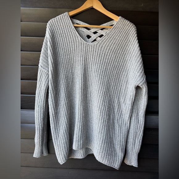 Mossimo Supply Co. Sweaters - Mossimo Women's Large Grey Sweater Criss Cross Back Chunky